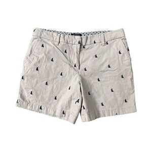 British Khaki Sailboat Print Shorts Preppy Casual Cute Size 6